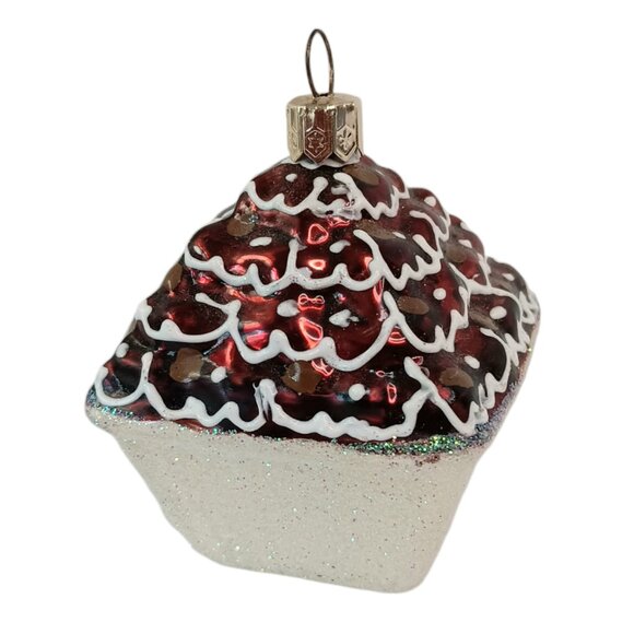 Chocolate Cupcake Glass  Christmas Ornament Marked Poland Drizzle Pastry EUC - Picture 3 of 11